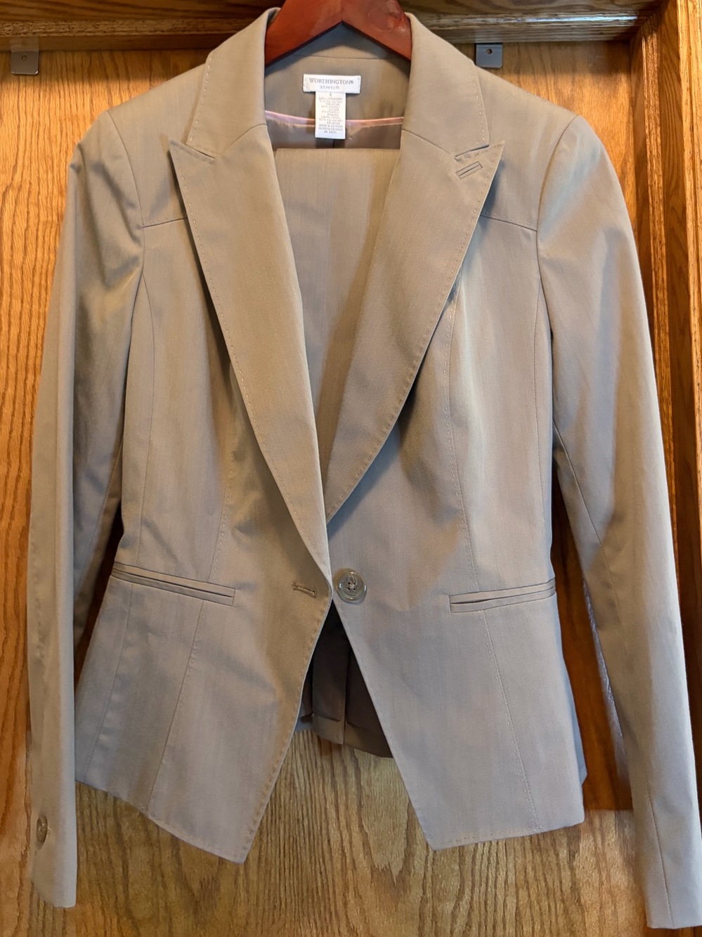 Worthington Stretch Women’s 2 Piece Skirt Suit Blazer Pencil Skirt Taupe
